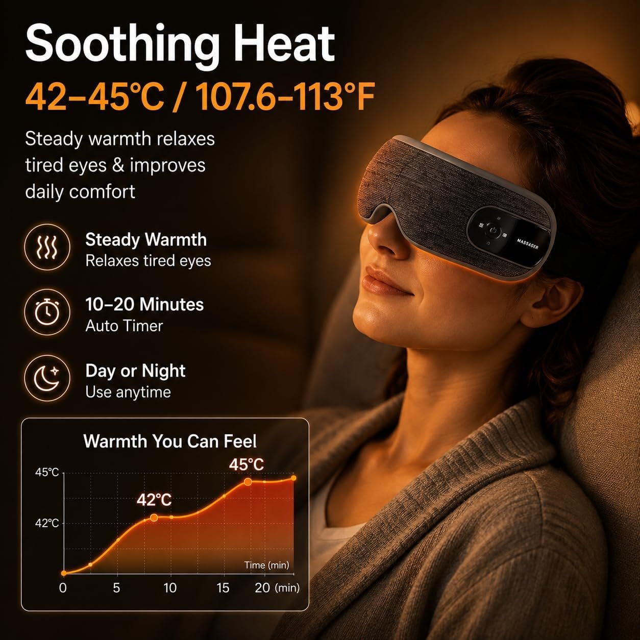 Heated Eye Massager w/ Air Compression, Vibration &BT, No Eyeball Pressure